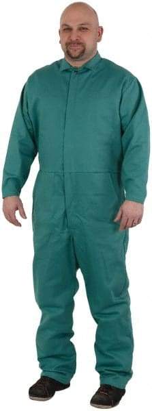 PRO-SAFE - Size 2XL, Green, Snap, Flame Resistant/Retardant Coverall - Cotton, 5 Pockets - Benchmark Tooling