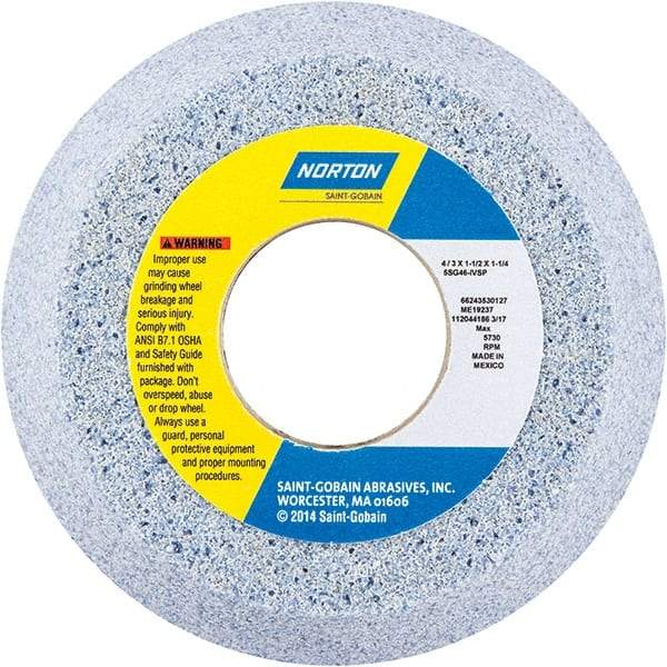 Norton - 4" Diam x 1-1/4" Hole x 1-1/2" Thick, I Hardness, 46 Grit Surface Grinding Wheel - Ceramic, Type 11, Coarse Grade, 5,730 Max RPM - Benchmark Tooling