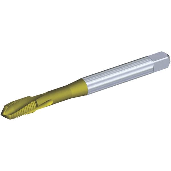 Kennametal - 3/8-16 UNC 3 Flute 3BX Plug Spiral Flute Tap - Powdered Metal, TiCN/TiN Finish, 100mm OAL, Left Hand Flute, Right Hand Thread, Series T620 - Benchmark Tooling