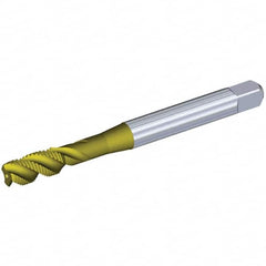 Kennametal - 3/8-16 UNC 3 Flute 3BX Modified Bottoming Spiral Flute Tap - Powdered Metal, TiCN/TiN Finish, 100mm OAL, Right Hand Flute, Right Hand Thread, Series T631 - Benchmark Tooling