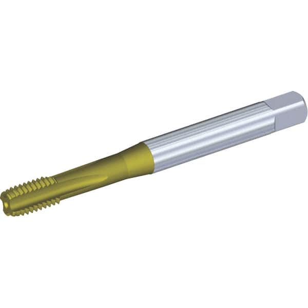 Kennametal - 1/4-20 UNC 3BX 4 Flute TiCN/TiN Finish Powdered Metal Straight Flute Machine Tap - Modified Bottoming, Right Hand Thread, 80mm OAL, 13mm Thread Length, Oversize, Through Coolant - Exact Industrial Supply