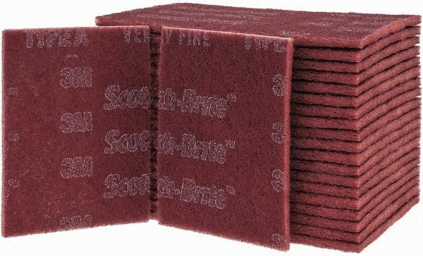 3M - Very Fine Grade, Aluminum Oxide Hand Pad - Maroon, 6" Wide x 9" Long, Nonwoven - Benchmark Tooling