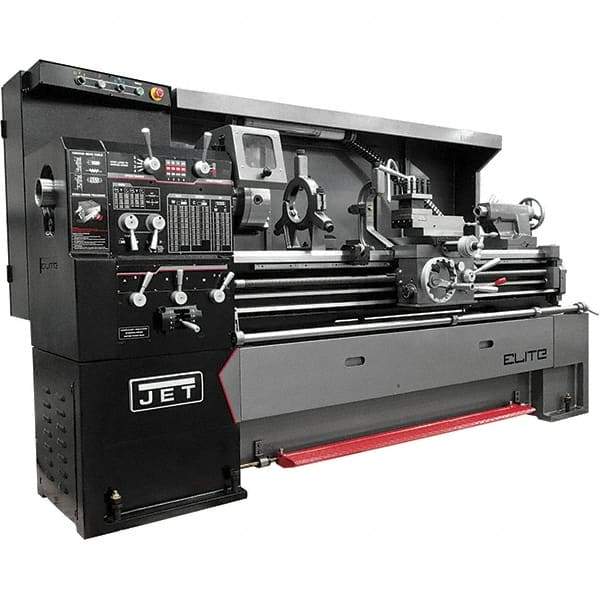 Jet - 17" Swing, 40" Between Centers, 230/460 Volt, Triple Phase Engine Lathe - 5MT Taper, 7-1/2 hp, 36 to 1,800 RPM, 3-1/8" Bore Diam, 44" Deep x 68" High x 94" Long - Benchmark Tooling