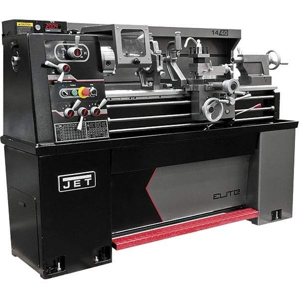 Jet - 14" Swing, 40" Between Centers, 230 Volt, Single Phase Engine Lathe - 5MT Taper, 3 hp, 30 to 2,200 RPM, 1-1/2" Bore Diam, 30" Deep x 58" High x 77" Long - Benchmark Tooling