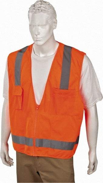 Ergodyne - Size L/XL High Visibility Orange Mesh/Solid Surveyor's Vest - 44 to 52" Chest, ANSI/ISEA 107, Zipper Closure, 4 Pockets, Polyester - Benchmark Tooling