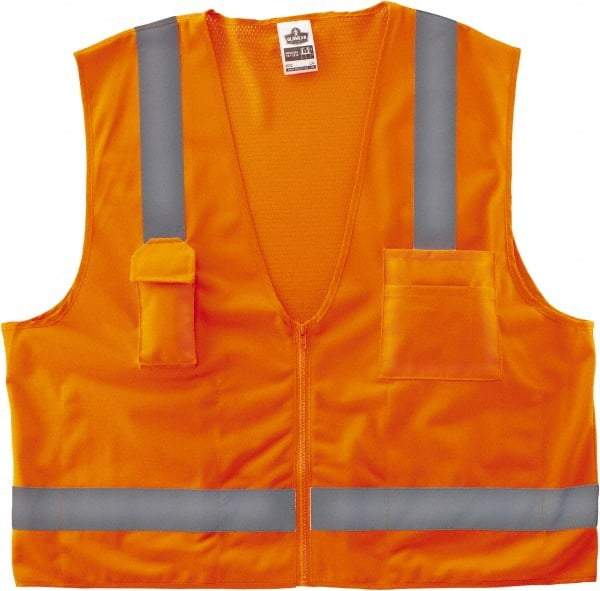 Ergodyne - Size S/M High Visibility Orange Mesh/Solid Surveyor's Vest - 36 to 44" Chest, ANSI/ISEA 107, Zipper Closure, 4 Pockets, Polyester - Benchmark Tooling