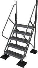 TRI-ARC - 92" 5 Step Configurable Rooftop Ladder - 50° Incline, 500 Lb Capacity, 50" Platform Height, 52-3/4" Base Width x 50" Base Depth, Serrated - Benchmark Tooling