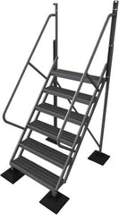 TRI-ARC - 102" 6 Step Configurable Rooftop Ladder - 50° Incline, 500 Lb Capacity, 60" Platform Height, 52-3/4" Base Width x 60" Base Depth, Serrated - Benchmark Tooling