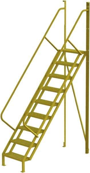 TRI-ARC - 132" 9 Step Configurable Crossover Ladder - 50° Incline, 1,000 Lb Capacity, 90" Platform Height, 30" Base Width x 78" Base Depth, Perforated Tread - Benchmark Tooling