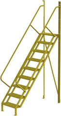 TRI-ARC - 132" 9 Step Configurable Crossover Ladder - 50° Incline, 1,000 Lb Capacity, 90" Platform Height, 30" Base Width x 78" Base Depth, Perforated Tread - Benchmark Tooling