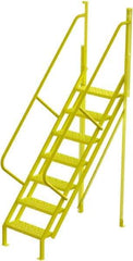 TRI-ARC - 112" 7 Step Configurable Crossover Ladder - 50° Incline, 1,000 Lb Capacity, 70" Platform Height, 30" Base Width x 61" Base Depth, Perforated Tread - Benchmark Tooling