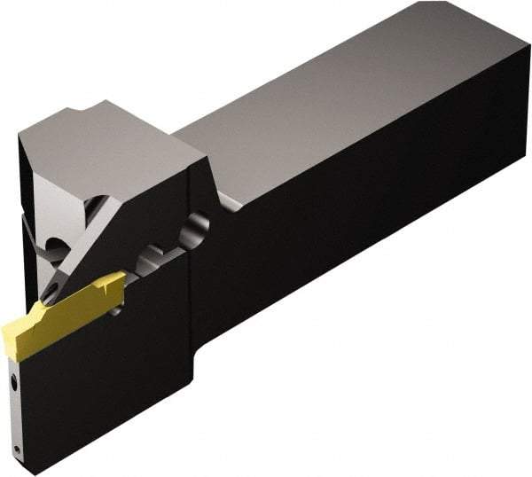 Sandvik Coromant - QS-R/LF123..C..F, Internal or External, Right Hand, 20mm Max Depth of Cut, Indexable Grooving Tool Holder - N123E2-0200-0002-CM Insert Compatibility, 20mm Shank Height, 20mm Shank Width, 106.7mm OAL, Through Coolant - Benchmark Tooling
