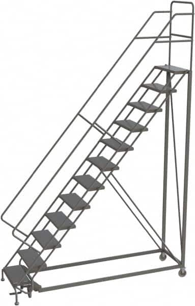 TRI-ARC - 156" 12 Step Configurable Rolling Ladder - 56° Incline, 450 Lb Capacity, 120" Platform Height, 35" Base Width x 90" Base Depth, Perforated Tread - Benchmark Tooling