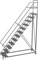 TRI-ARC - 156" 12 Step Configurable Rolling Ladder - 56° Incline, 450 Lb Capacity, 120" Platform Height, 35" Base Width x 90" Base Depth, Perforated Tread - Benchmark Tooling