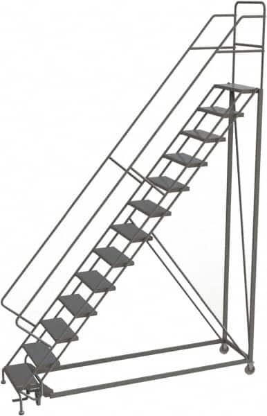 TRI-ARC - 166" 13 Step Configurable Rolling Ladder - 56° Incline, 450 Lb Capacity, 130" Platform Height, 39" Base Width x 97" Base Depth, Perforated Tread - Benchmark Tooling