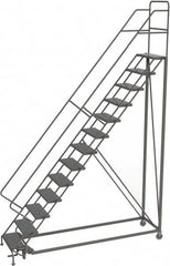 TRI-ARC - 166" 13 Step Configurable Rolling Ladder - 56° Incline, 450 Lb Capacity, 130" Platform Height, 39" Base Width x 97" Base Depth, Perforated Tread - Benchmark Tooling
