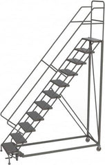 TRI-ARC - 146" 11 Step Configurable Rolling Ladder - 50° Incline, 450 Lb Capacity, 110" Platform Height, 35" Base Width x 84" Base Depth, Perforated Tread - Benchmark Tooling