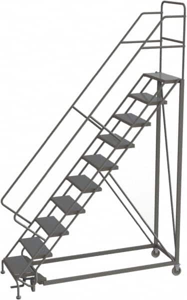 TRI-ARC - 136" 10 Step Configurable Rolling Ladder - 56° Incline, 450 Lb Capacity, 100" Platform Height, 35" Base Width x 76" Base Depth, Perforated Tread - Benchmark Tooling