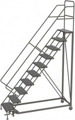 TRI-ARC - 136" 10 Step Configurable Rolling Ladder - 50° Incline, 450 Lb Capacity, 100" Platform Height, 35" Base Width x 76" Base Depth, Perforated Tread - Benchmark Tooling