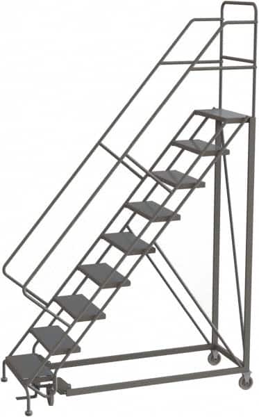 TRI-ARC - 126" 9 Step Configurable Rolling Ladder - 50° Incline, 450 Lb Capacity, 90" Platform Height, 35" Base Width x 71" Base Depth, Perforated Tread - Benchmark Tooling