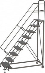 TRI-ARC - 126" 9 Step Configurable Rolling Ladder - 50° Incline, 450 Lb Capacity, 90" Platform Height, 35" Base Width x 71" Base Depth, Perforated Tread - Benchmark Tooling
