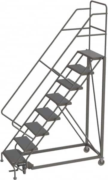 TRI-ARC - 116" 8 Step Configurable Rolling Ladder - 56° Incline, 450 Lb Capacity, 80" Platform Height, 35" Base Width x 64" Base Depth, Perforated Tread - Benchmark Tooling