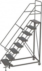 TRI-ARC - 116" 8 Step Configurable Rolling Ladder - 50° Incline, 450 Lb Capacity, 80" Platform Height, 35" Base Width x 64" Base Depth, Perforated Tread - Benchmark Tooling