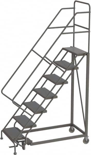 TRI-ARC - 106" 7 Step Configurable Rolling Ladder - 50° Incline, 450 Lb Capacity, 70" Platform Height, 35" Base Width x 56" Base Depth, Perforated Tread - Benchmark Tooling