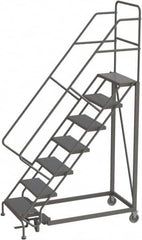 TRI-ARC - 106" 7 Step Configurable Rolling Ladder - 56° Incline, 450 Lb Capacity, 70" Platform Height, 35" Base Width x 56" Base Depth, Perforated Tread - Benchmark Tooling