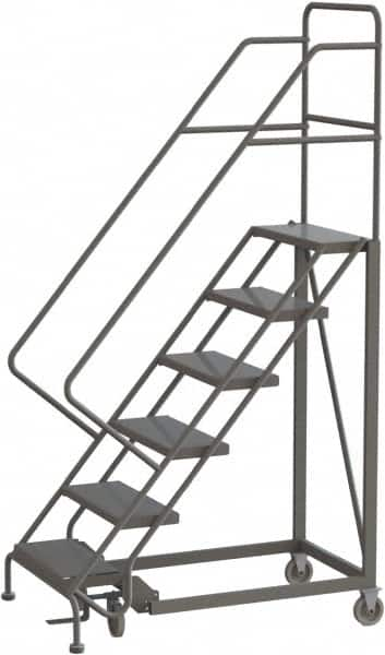 TRI-ARC - 96" 6 Step Configurable Rolling Ladder - 50° Incline, 450 Lb Capacity, 60" Platform Height, 35" Base Width x 50" Base Depth, Perforated Tread - Benchmark Tooling