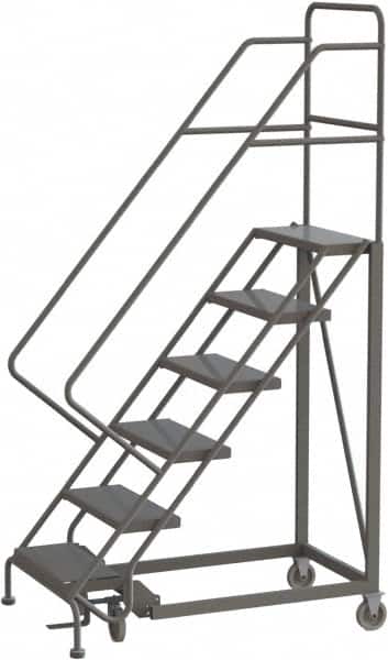 TRI-ARC - 96" 6 Step Configurable Rolling Ladder - 56° Incline, 450 Lb Capacity, 60" Platform Height, 35" Base Width x 49" Base Depth, Perforated Tread - Benchmark Tooling