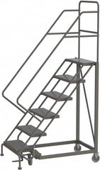 TRI-ARC - 96" 6 Step Configurable Rolling Ladder - 50° Incline, 450 Lb Capacity, 60" Platform Height, 35" Base Width x 50" Base Depth, Perforated Tread - Benchmark Tooling