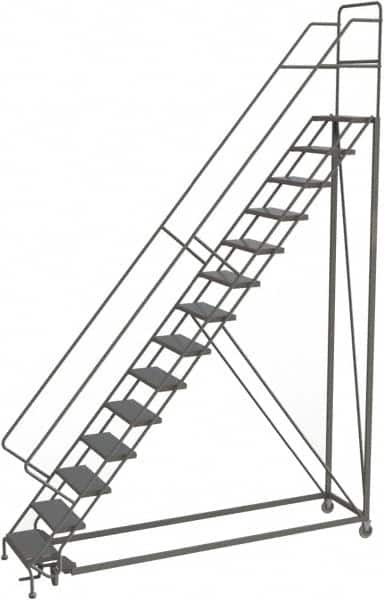 TRI-ARC - 176" 14 Step Configurable Rolling Ladder - 50° Incline, 450 Lb Capacity, 140" Platform Height, 39" Base Width x 104" Base Depth, Perforated Tread - Benchmark Tooling