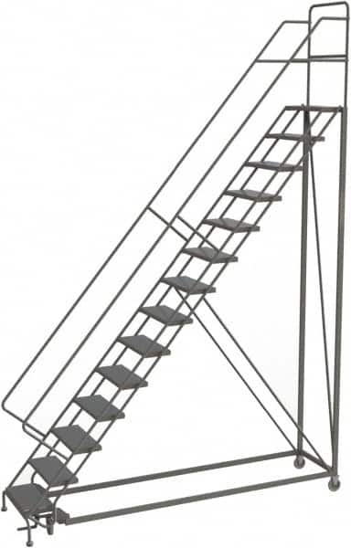 TRI-ARC - 176" 14 Step Configurable Rolling Ladder - 56° Incline, 450 Lb Capacity, 140" Platform Height, 39" Base Width x 104" Base Depth, Perforated Tread - Benchmark Tooling