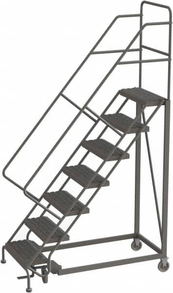 TRI-ARC - 106" 7 Step Configurable Rolling Ladder - 50° Incline, 450 Lb Capacity, 70" Platform Height, 35" Base Width x 56" Base Depth, Serrated - Benchmark Tooling