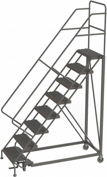 TRI-ARC - 116" 8 Step Configurable Rolling Ladder - 56° Incline, 450 Lb Capacity, 80" Platform Height, 35" Base Width x 64" Base Depth, Serrated - Benchmark Tooling