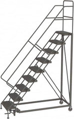 TRI-ARC - 126" 9 Step Configurable Rolling Ladder - 56° Incline, 450 Lb Capacity, 90" Platform Height, 35" Base Width x 71" Base Depth, Serrated - Benchmark Tooling