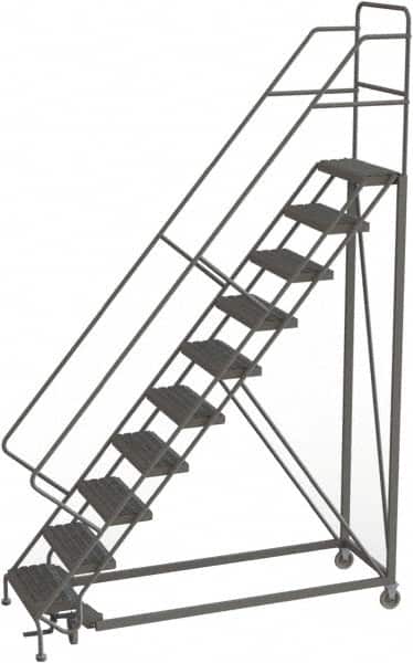 TRI-ARC - 136" 10 Step Configurable Rolling Ladder - 56° Incline, 450 Lb Capacity, 100" Platform Height, 35" Base Width x 76" Base Depth, Serrated - Benchmark Tooling