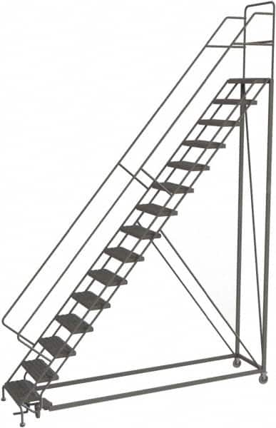 TRI-ARC - 186" 15 Step Configurable Rolling Ladder - 56° Incline, 450 Lb Capacity, 150" Platform Height, 39" Base Width x 111" Base Depth, Serrated - Benchmark Tooling