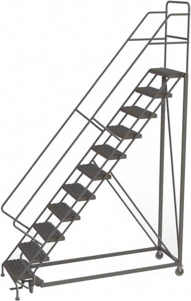 TRI-ARC - 146" 11 Step Configurable Rolling Ladder - 56° Incline, 450 Lb Capacity, 110" Platform Height, 35" Base Width x 84" Base Depth, Serrated - Benchmark Tooling