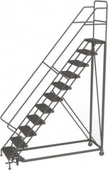 TRI-ARC - 146" 11 Step Configurable Rolling Ladder - 56° Incline, 450 Lb Capacity, 110" Platform Height, 35" Base Width x 84" Base Depth, Serrated - Benchmark Tooling