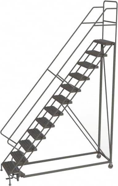 TRI-ARC - 156" 12 Step Configurable Rolling Ladder - 50° Incline, 450 Lb Capacity, 120" Platform Height, 35" Base Width x 90" Base Depth, Serrated - Benchmark Tooling