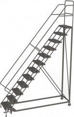 TRI-ARC - 156" 12 Step Configurable Rolling Ladder - 50° Incline, 450 Lb Capacity, 120" Platform Height, 35" Base Width x 90" Base Depth, Serrated - Benchmark Tooling