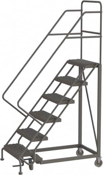 TRI-ARC - 96" 6 Step Configurable Rolling Ladder - 56° Incline, 450 Lb Capacity, 60" Platform Height, 35" Base Width x 49" Base Depth, Serrated - Benchmark Tooling