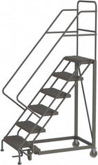 TRI-ARC - 96" 6 Step Configurable Rolling Ladder - 50° Incline, 450 Lb Capacity, 60" Platform Height, 35" Base Width x 50" Base Depth, Serrated - Benchmark Tooling