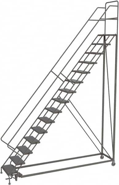 TRI-ARC - 186" 15 Step Configurable Rolling Ladder - 56° Incline, 450 Lb Capacity, 150" Platform Height, 39" Base Width x 111" Base Depth, Perforated Tread - Benchmark Tooling