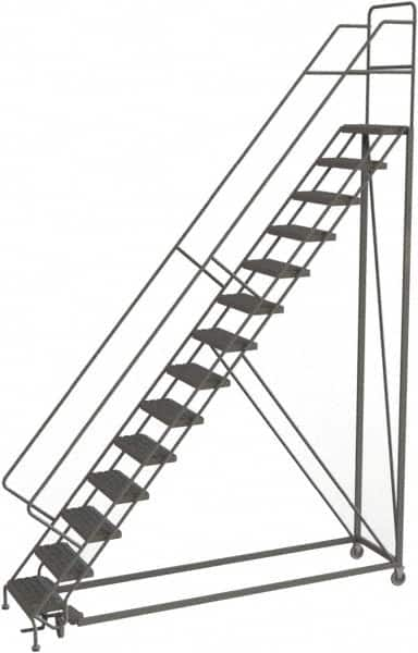 TRI-ARC - 176" 14 Step Configurable Rolling Ladder - 56° Incline, 450 Lb Capacity, 140" Platform Height, 39" Base Width x 104" Base Depth, Serrated - Benchmark Tooling