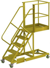 TRI-ARC - 92" 5 Step Configurable Cantilever Ladder - Supported, 300 Lb Capacity, 50" Platform Height, 30" Base Width x 74" Base Depth, Perforated Tread - Benchmark Tooling