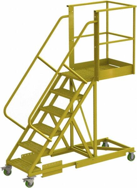 TRI-ARC - 102" 6 Step Configurable Cantilever Ladder - Supported, 300 Lb Capacity, 60" Platform Height, 30" Base Width x 82" Base Depth, Perforated Tread - Benchmark Tooling