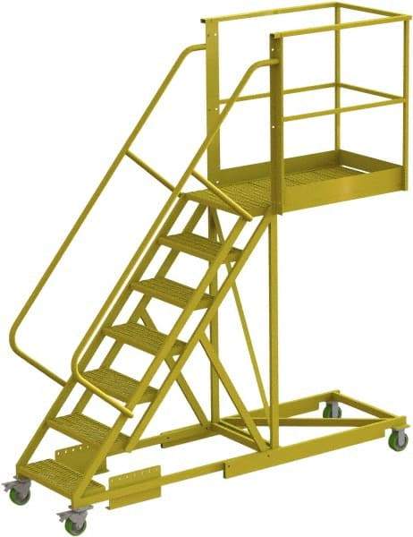 TRI-ARC - 112" 7 Step Configurable Cantilever Ladder - Supported, 300 Lb Capacity, 70" Platform Height, 30" Base Width x 101" Base Depth, Serrated - Benchmark Tooling